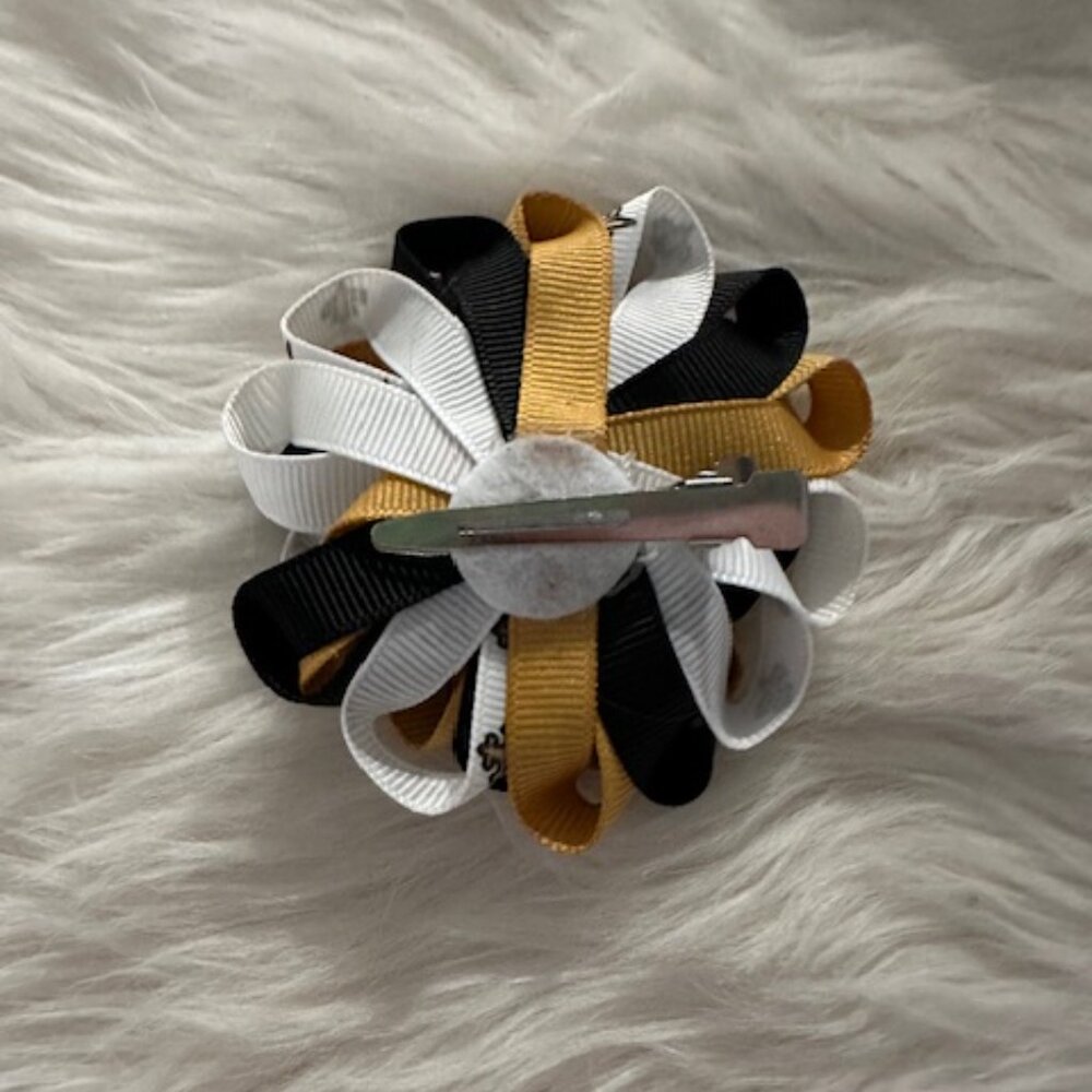 New Orleans Saints Black & Gold 3 1/2" Triple Stacked Ribbon Flower    7758 - Picture 2 of 2